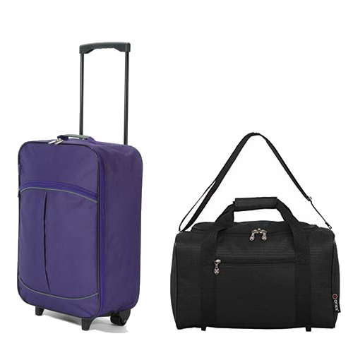 Smart Cabin Bag Set 55x35x20cm Purple & Fly Free Under Seat Bag Black